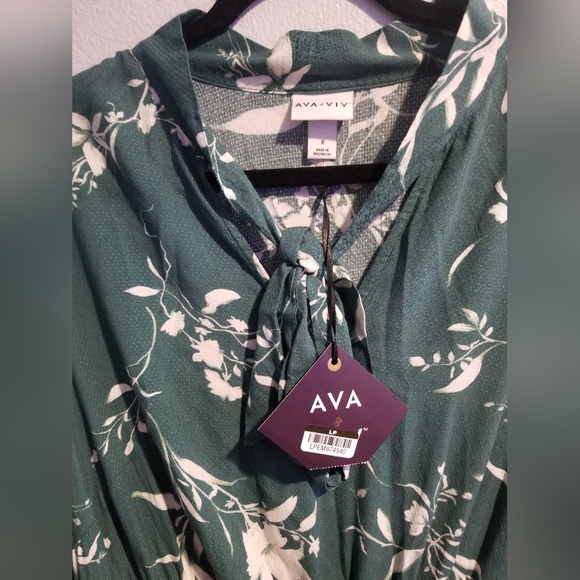 Women's Plus Size Long Sleeve Tiered Ruffle Dress - Ava & Viv Green X/14W - Picture 6 of 7